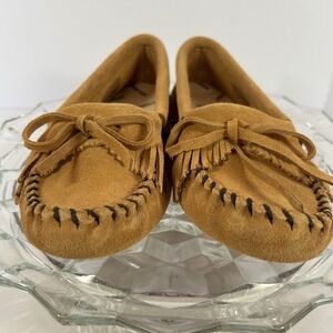 Minnetonka Moccasins Suede Leather Slip On‎ Fringe Loafers Womens Shoes